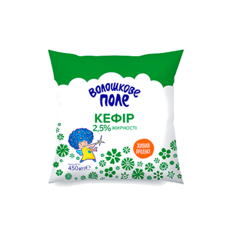 Кефір ВОЛОШКОВЕ ПОЛЕ 2,5%, 450г, плівка поліетиленова